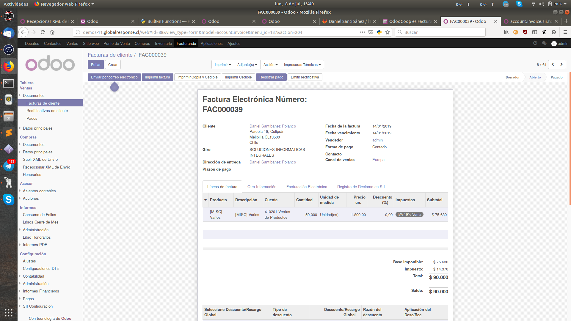 Texto de Odoo y bloque de imagen